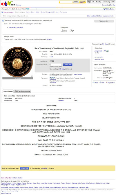 gravynmash eBay Listing Using our 1994 Gold Proof Two Pounds Obverse Photographs
